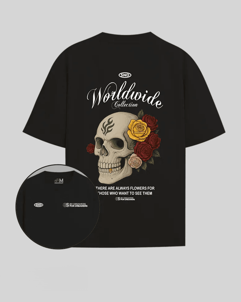Camiseta negra worldwide Craneo (Unisex)